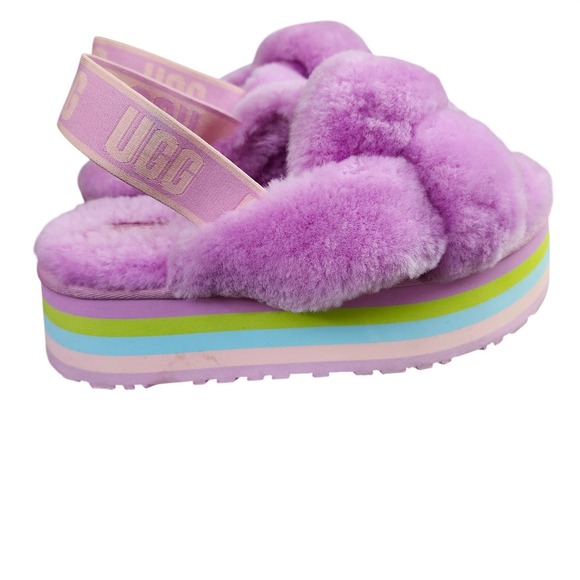 UGG Disco Knot Slide Purple Sky Pink Rainbow Platform Sandals 1120960 Sz 9 - Picture 3 of 10